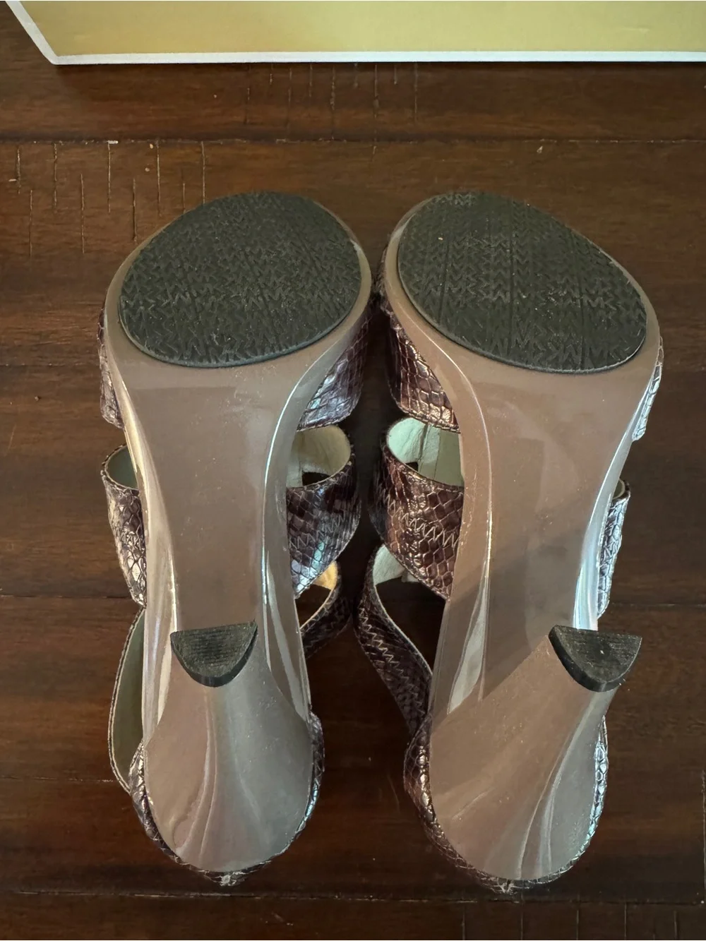 Michael Kors Brown Snake-Print T-Strap Heels with Zipper Front and Box Size 9.5